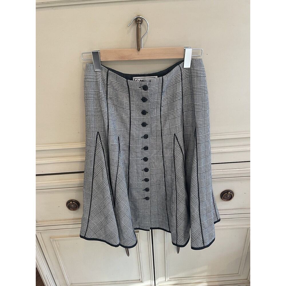 Plaid Button-Front Mini Skirt with Black Trim